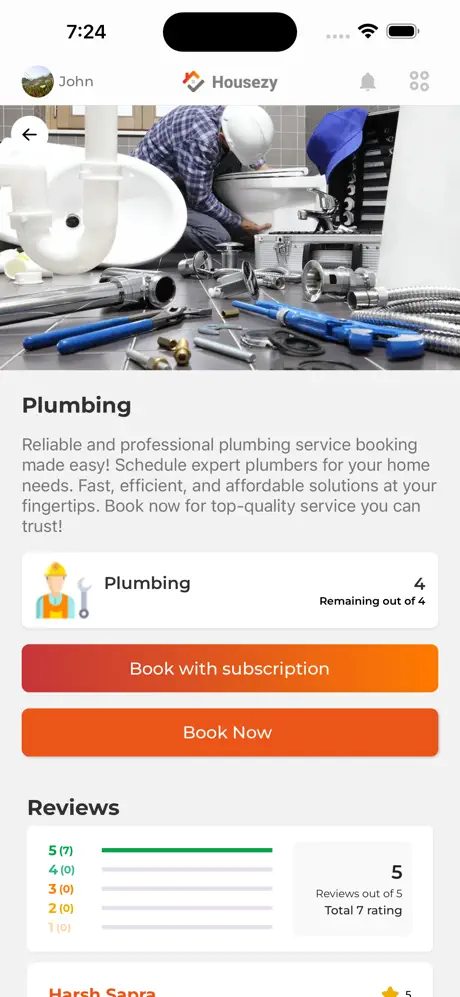 Detailed service information page with pricing and booking options